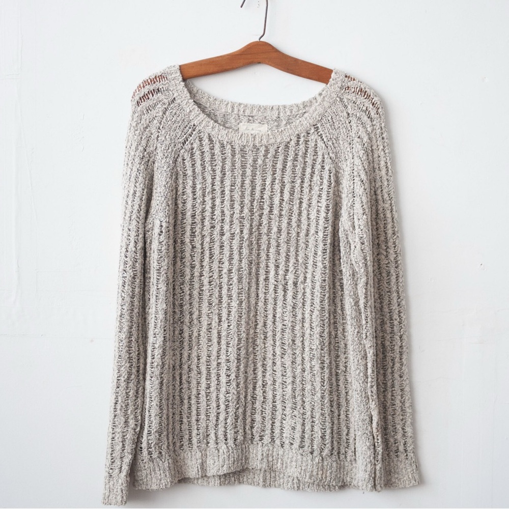 Lou & Grey Gray Open Knit Sweater Size Small Lightweight Cozy